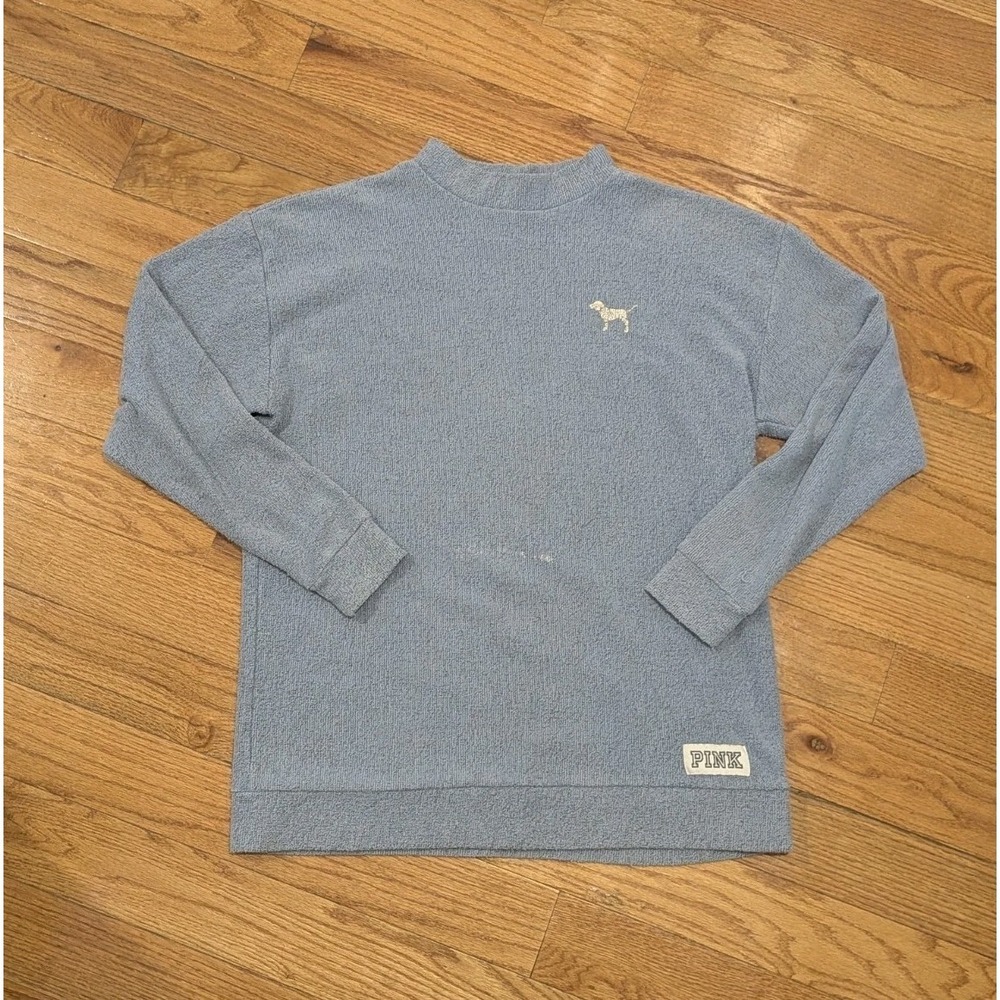 Soft Girl Cozycore Blue Terry Knit PINK Mock Neck Lounge Pullover‎ S